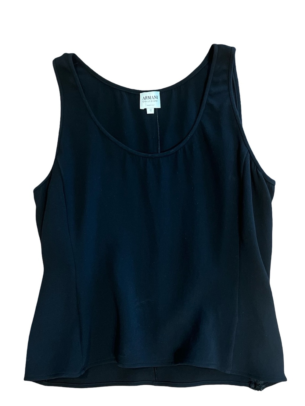 Armani Collezioni Black Scoop Neck Sleeveless Blouse side zip Tank Top size 12